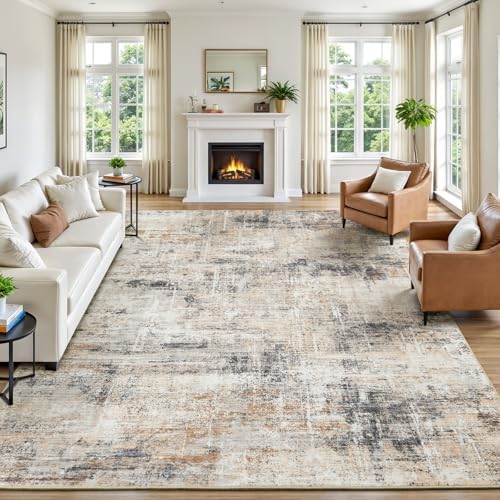 Lofus 8x10 Area Rug for Living Room, Gold Abstract Large Rugs wit...