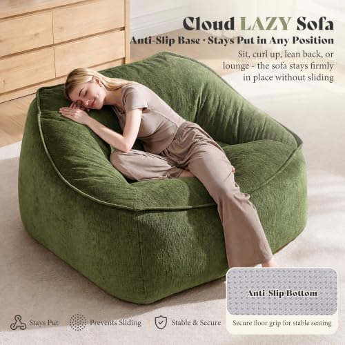Image of AMERLIFE Oversized Bean Bag Chair for Adults, Chenille Boneless Chair,Green