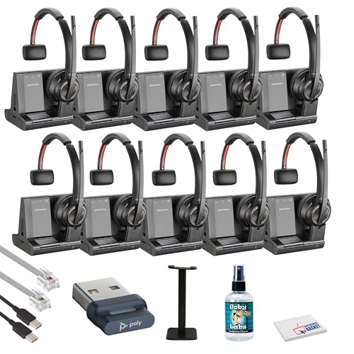 Poly (Plantronics 10x Savi 8210 Office Wireless DECT Headset System (7S445AA) Bundle Including: Goby Labs Headphone Cleaner, Headphone Stand, Fiber Cloth