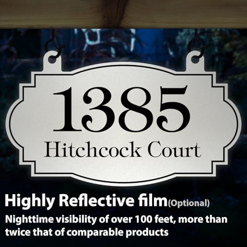 Image of Hanging Address Sign, Custom House Number Sign, Mailbox Numbers for Outside | 13 Inch Metal Address Plaques, Single or Double Sided, Super Reflective, Display Your Address and Street Name