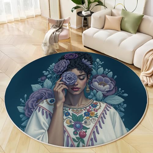 Tapis rond bleu-violet salon de style traditionnel doux - 3