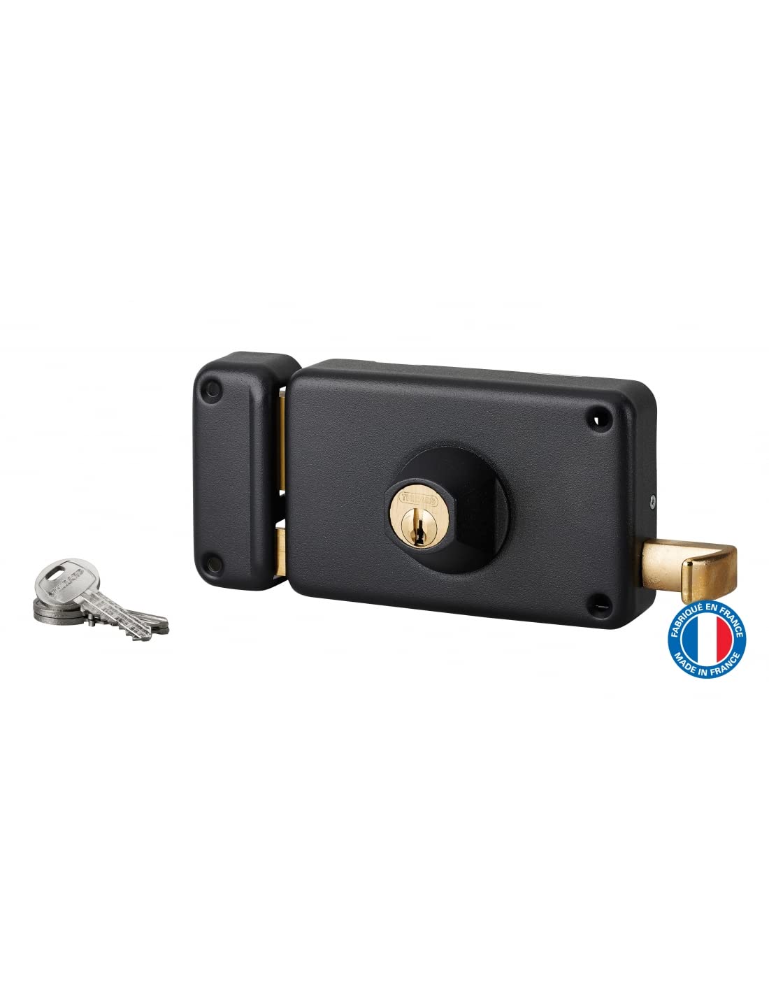 THIRARD - Serrure Horizontale en Applique Double Entrée à Tirage pour Porte d'Entrée - Gauche - Axe 70 mm - 140 x 88 mm - Noir - 3 Clés - Coffre et Gâche Acier Embouti - Mécanisme à 2 Tours