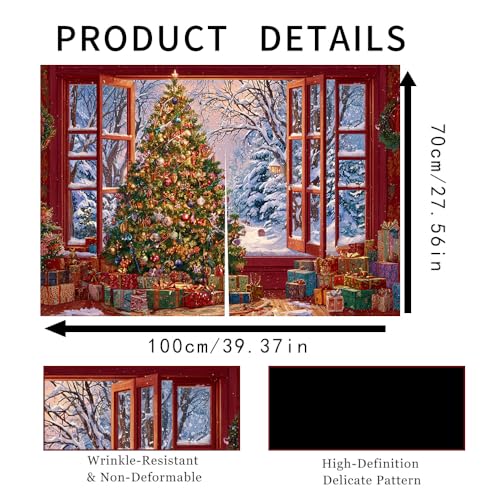 Image of Self Adhesive Open Window View Cabinet Curtain for Mother's Day, 39x28 Inch Festive Tree Under Sink Skirt No Drill, Spring Cleaning Kitchen Decor, Hook and Loop Laundry Valance