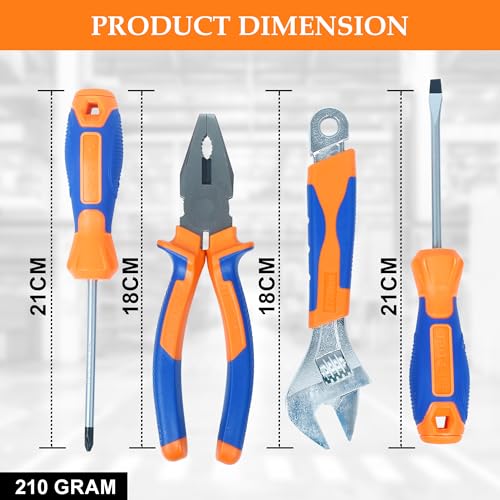 Image of GLUN Household Hand Tools - 4-Piece Tool Set Includes Adjustable Wrench, Screwdriver, Pliers, Tool Kit for the Home, Office, and Car by Stalwart