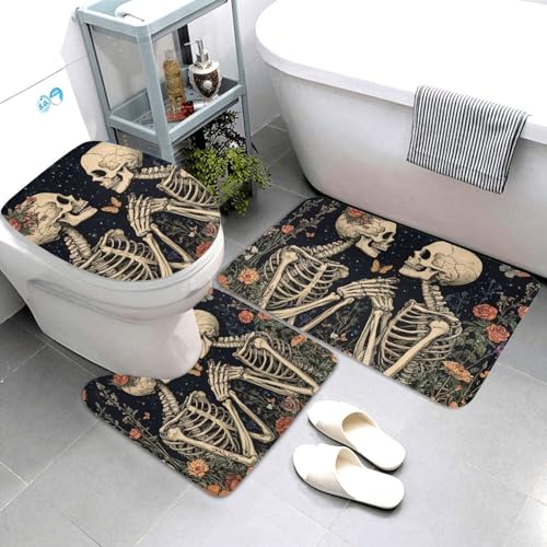Alfombrilla de baño de calaveras góticas: evite resbalones con este set de 3 piezas 4
