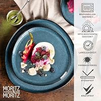 Moritz & Moritz Steingut Geschirrset 6 Personen Blau 18-Teilig - Steingut Teller Set bestehend aus 6x Dinnerteller, 6x Dessertteller, 6x Suppenteller - Serie Organic – Ansicht 4