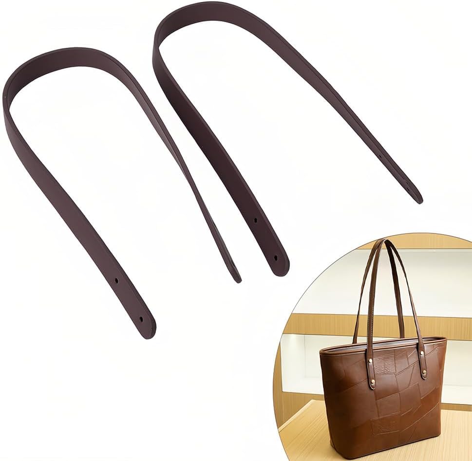 Joyzan Leather Bag Handles, Purse Handbag Strap PU Short Bags Belt Replacement Tote Straw Crochet Underarm Shoulder DIY Wallet Sewing Canvas Repair Band Mount Making Supplies Rivets 25.5in 2Pcs