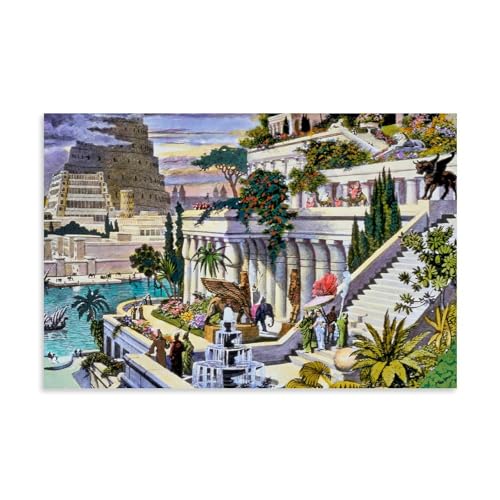 Maarten Van Heemskerck Impression sur toile de paysage historique historique de la ville antique avec jardins de Babylone Décoration d'intérieur pour...