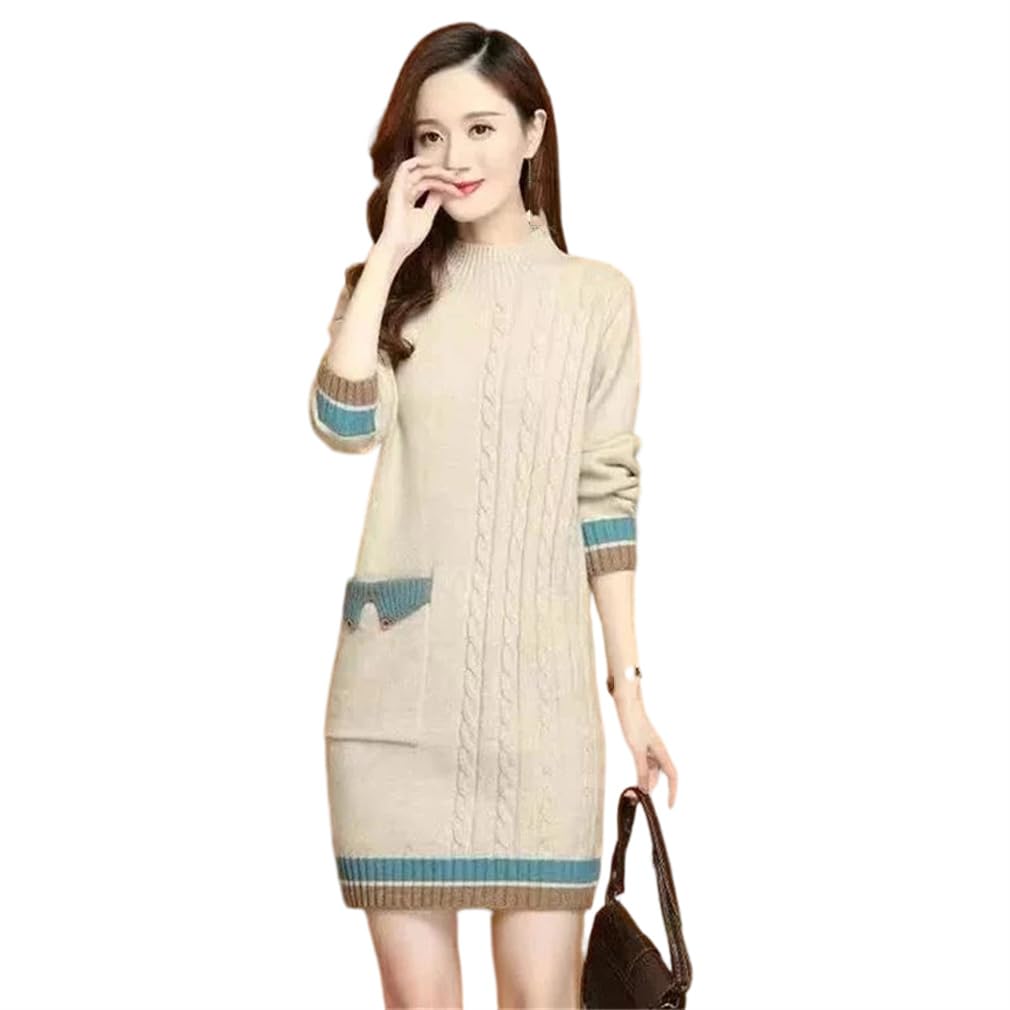Women Half Turtleneck Knitted Pullover Winter Fleece Warm Soft Long Sleeve Sweater Top