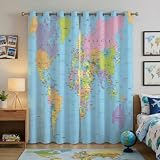 terxgrl World Map Blackout Curtains for Bedroom Living Room, Colorful Educational Geography Political Map Window Drapes for Youth Playroom Study Room, 42 x 45 Inch