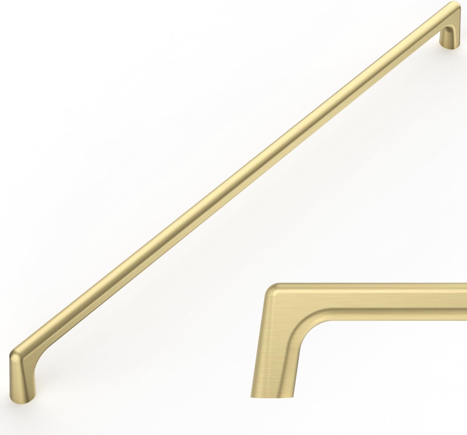 Amerdeco 10 Pack Brushed Brass Cabinet Pulls, 12.5 Inch(320MM) Hole Centers, Modern Style, Easy to Install, Keyless, Ambidextrous, Screw-on Attachment, 5-Inch Width, Brushed Gold