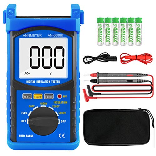 Digital Insulation Resistance Tester, AIMOEST Megohmmeter 200GΩ Meg Ohmmeter, 500V/1000V/2500V/5kV Test Voltage,…