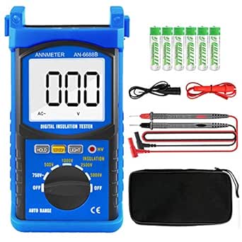 AIOMEST Digital Insulation Resistance Tester, Megohmmeter 200GΩ Meghometre Testing Voltage 500/1000/2500/5000V, Mega Ohm Megger Meter AC Voltmeter with HV Over-Range Indicator, AI-6688B
