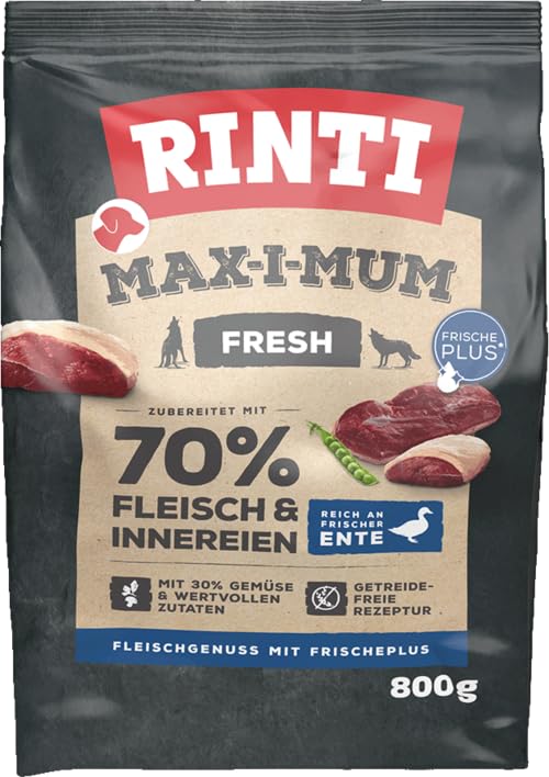 Rinti Max-i-Mum Ente 800g | Getreidefreies Trockenfutter für Hunde | Hoher Fleischanteil | Optimales Protein-/Fett-Verhältnis | Hohe Akzeptanz & Verträglichkeit