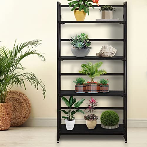 Halter 4-Tier Industrial Bookshelf Standing Shelving Unit Folding Book Shelf Organizer Wood Bookshelf Shelves For Living Room Office Or Bedroom 2 Pack Black #TOP1