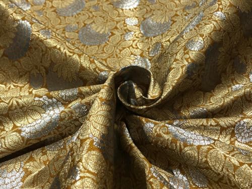 Tissu brocart de soie haut de gamme brodé de motifs dorés et argentés pour haute couture
