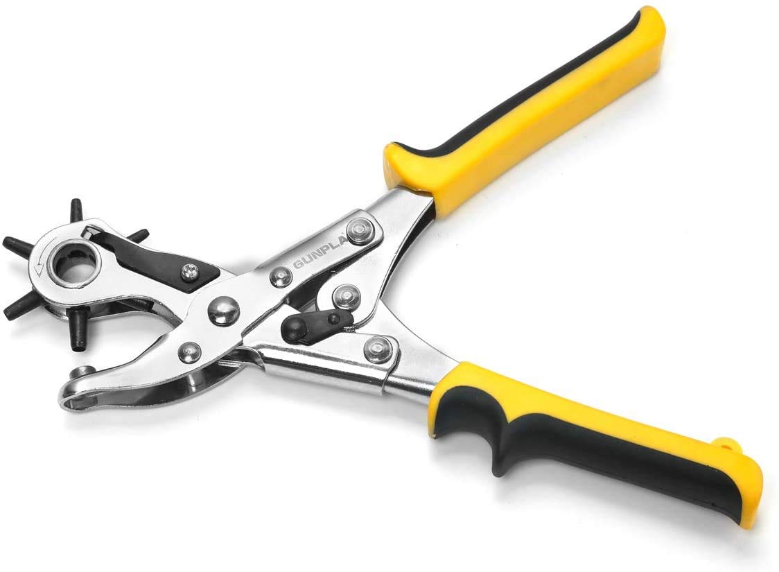 Gunpla Heavy Duty Leather Hole Punch Revolving Craft Puncher Hole Tool Punch Plier Grip Brass Pad, Screwdriver Grinding Rod for Saddle, Watch Strap, Shoe, Fabric, Multi Sized Belt Hole