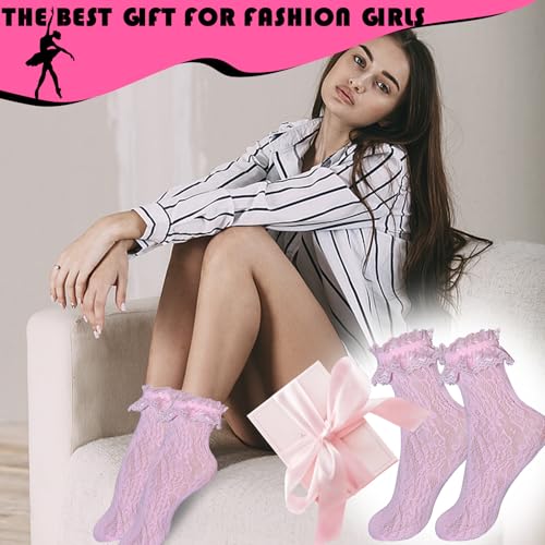 Image of Women Ruffle Cute Socks for mid-calf, Lace Ruffle Frilly Comfortable Cotton Socks Ankle Socks