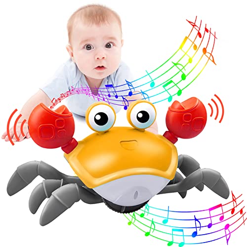 Image of Plnmlls Crawling Crab Baby Toy - Tummy Time Toys - with Music and LED Light,Built-in Rechargeable Battery and Volume Can be Turned Off for 0-6 6-12 Months Walking Toddler Birthday Gift(Yellow)