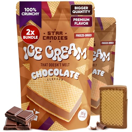 Star Candies Chocolate Freeze Dried Ice Cream Sandwich | No Melting Freeze Dried Sweets | Crunchy & Delicious Camping Food | Premium Astronaut Ice Cream Sandwich | Space and Astronaut Snack | 2 count