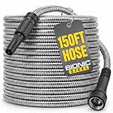 Bionic Steel Pro 150 FT Garden Hose with Nozzle, 304 Stainless Steel Metal Water Hose 150ft, Flexible Hose, Kink Free, Lightweight & Durable, Crush Resistant Fitting, Easy to Coil, 500PSI- 2026 Model