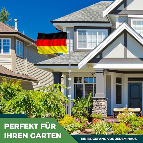 Foto von KESSER® Teleskop Fahnenmast Aluminium 6,30m Bodenhülse 60cm inkl Deutschlandfahne Höhenverstellbar Flaggenmast Mast Deutschland Flagge Alu (Silber)