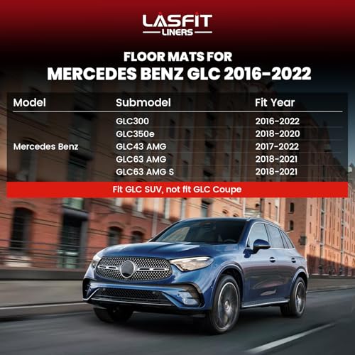 Image of LASFIT Floor Mats & Cargo Mat for Mercedes Benz GLC SUV 2016-2022 | Fit for GLC 300 /350e /43 AMG /63 AMG(๐๐จ๐ญ ๐
๐ข๐ญ ๐๐จ๐ฎ๐ฉ๐), All Weather TPE 1st & 2nd Row Floor Liners & Trunk Mat, Black