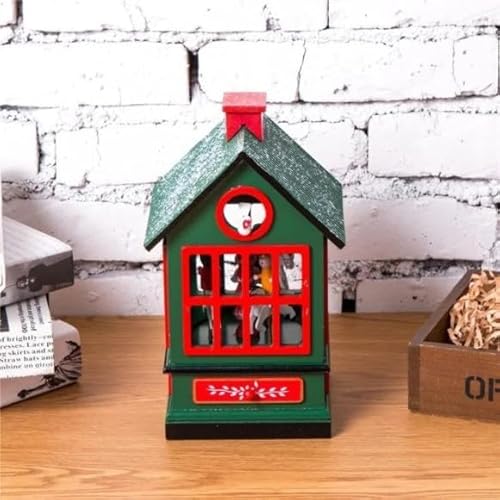 Casa Musical Decorativa de Natal, 25 cm, com Carrossel Interno, Madeira MDF