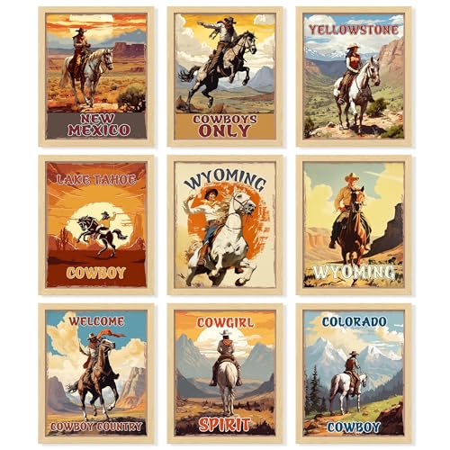 97 Decor Cowboy-Western-Poster, Vintage-Dekor, Cowboy-Western-Wanddekoration für Schlafzimmer, Südwest-Bilder, rustikale Poster für Zuhause (20,3 x 25,4 cm, ungerahmt)
