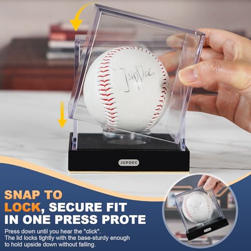 Image of JupDec Baseball Display Case for Single Autograph Ball, Clear Acrylic Cube Baseball Holder with Velvet Interior, UV Protected Stand Box with Durable Base, Ideal Gift for Sports Fans, Gold, 1 Pack