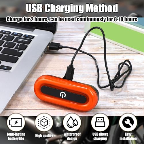 Image of Tujoe 2 Set Motorcycle Bike LED Red Rear Helmet Light Rechargeable Bicycle Safety Warning Helmet Tail Lights with USB Chargeable Cable, Safety Warning Night Lamp for Night Riding