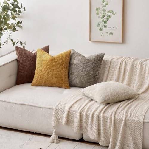 Image of MIULEE Pack of 2 Fall Couch Throw Pillow Covers 20x20 Inch Red Brown Modern Boho Accent Decorative Pillow Covers Soft Chenille Farmhouse Cushion Covers for Home Decor Bed Sofa Living Room