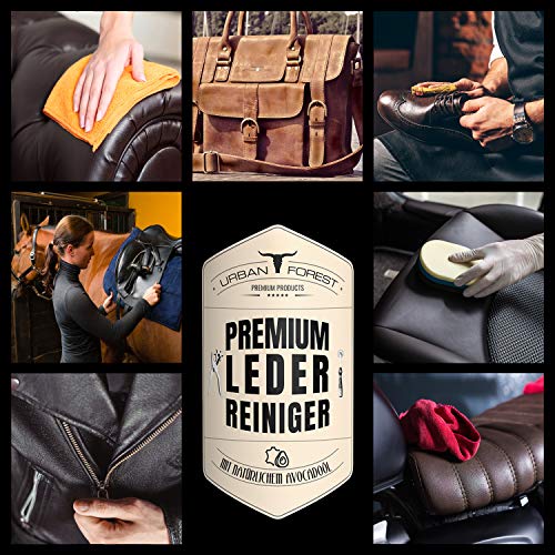 URBAN FOREST Premium LEDERREINIGER optimal zur Reinigung von Leder | Lederpflege Auto als Leder- & Polsterreiniger für Polster Sofa Ledercouch Möbel Schuhe Sattel mit natürlichem Avocado-Öl 500ml