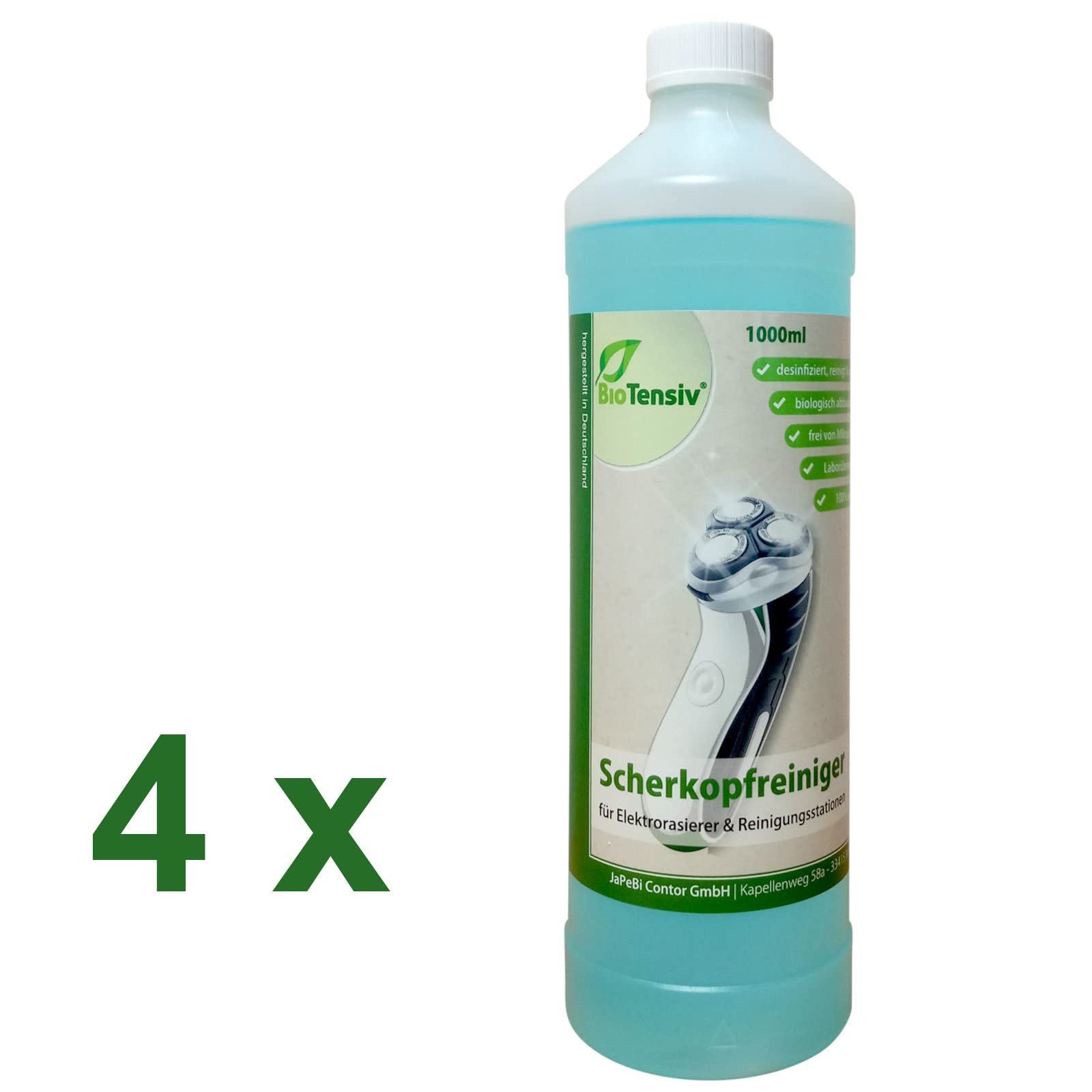 Professional Scherkopfreiniger 4x 1000ml | 4x Reinigungslösung, Für Elektrorasierer, Für Reinigungsstationen