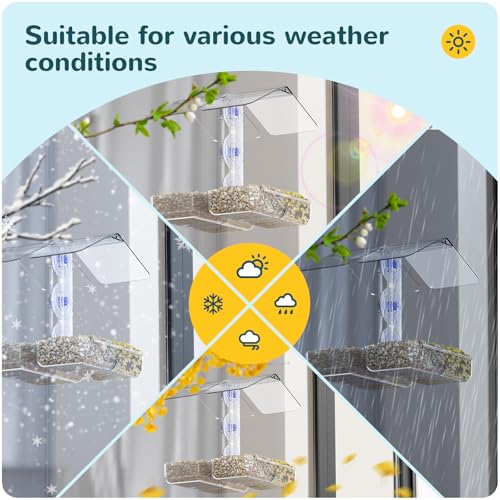 MrCrafts Window Bird Feeder with Strong Suction Cups, Clear Window Bird feeders for Viewing, Window Bird House, Bird Feeders for Outdoors Outside, Fits for Cardinals, Finches, Chickadees, Unique Gift - Image 3