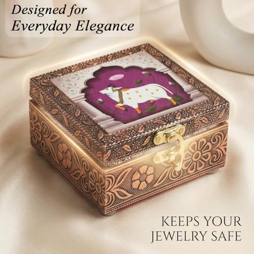 Image of Kamdhenu Wooden Jewellery Box | Handcrafted Decorative Storage Organizer | Traditional, Multipurpose Keepsake Box for Rings, Earrings & Small Accessories | Pink Lotus, Pack of 10