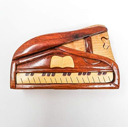 Piano Wood Puzzle Box - Handcrafted Hardwood Keepsake Storage Box with Felt Lined Interior and High Gloss Finish image 4