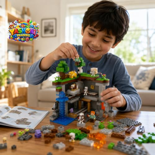 Image of Yashoni Building Blocks Toy Set for Kids | DIY STEM Construction Bricks with Mini Figures, Creative Models & Educational Play Set| Blocks Game (557, The Cave Mine)