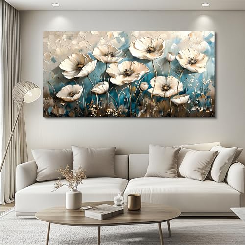 KELIYUAN Large Wall Decoration Canvas Painting Wall Art For Living Room Dining Room Mural White Flowers Picture Artwork Print For Kitchen Room Bedroom Bathroom Home Decoration Aesthetics 30x60 In