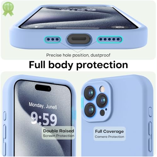 Image of LOVE 3000 Designed for iPhone 15 Pro Max Case, Premium Silicone with [Soft Anti-Scratch Microfiber Lining] Shockproof Protective Phone Case for Men Women Girls 6.7 inch, Light Blue