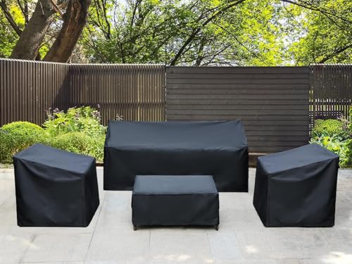Housse de protection pour table et chaises de terrasse bâche noire extérieure - 8