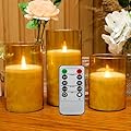 ACROSS Amber Gold Flameless Candles with Remote Control, Battery Operated Candles LED Pillar Fake Candle with Timer, 4'' 5'' 6'' Candles Set of 3 Pack.
