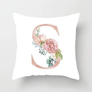 Handfly 26 Letras Alfabeto Estampado de Flores Funda de Almohada Funda de cojín Funda de cojín de sofá Funda de Almohada Decorativa Cuadrada para sofá Cama decoración de Sala de Estar 45x45 cm