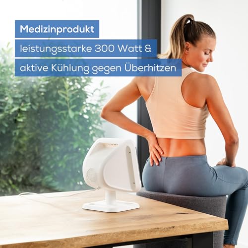 Beurer IL 60 Infrarot-Wärmestrahler, wohltuende Wärme bei Erkältung und Muskelverspannung, Medizinprodukt mit 300 Watt, Glaskeramikscheibe mit UV-Schutz, Schirm verstellbar, Made in Europe