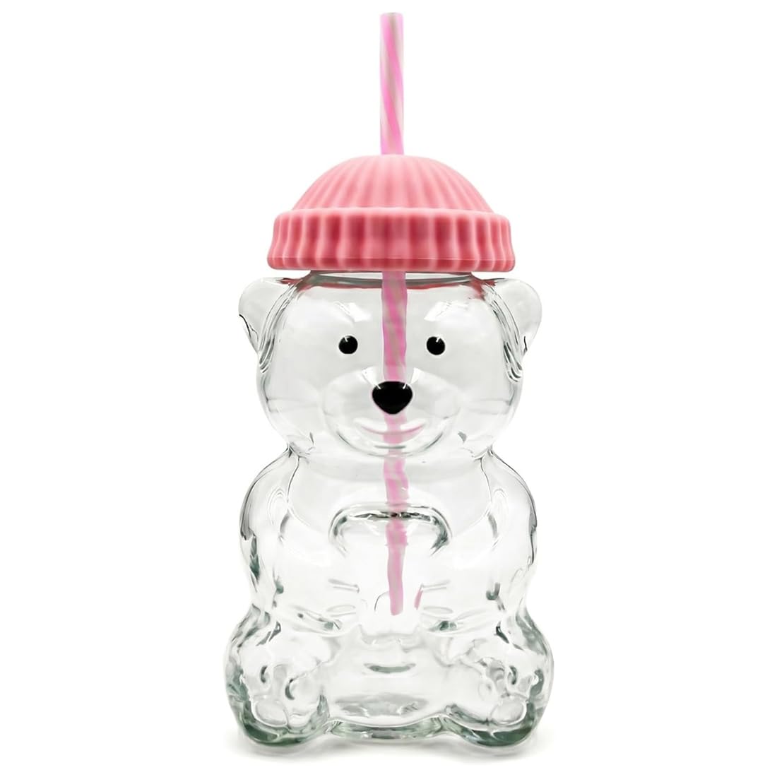 CTRLZS Glass Bear Cup 500ml Reusable Tumbler with Straw and Lid for Iced Coffee, Milk Tea, Cocktails