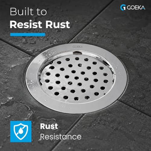Image of GOEKA Round Floor Drain | 202-Grade Stainless Steel | 5 x 5 Inches | with Cockroach Trap /Jali & Lock | Rust-Proof Bathroom & Kitchen Drain Cover