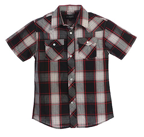 Image of Gioberti Boys Casual Western Plaid Pearl Snap-on Buttons Short Sleeve Shirt