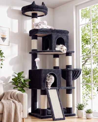 Image of Globlazer Heavy Duty Cat Trees for Large Cats, Sturdy 72in Maine Coon Cat Tree for Large Cats 20 lbs+ Heavy Duty Cat Tower for Adult Biggest Cat with 6 Scratching Posts, Hammock, S72, Smoky Gray