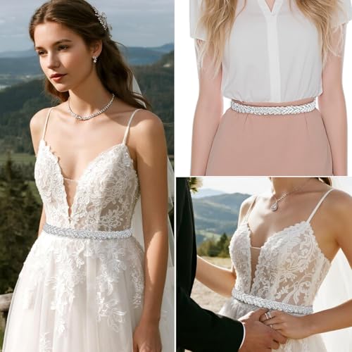 Bridal Rhinestone Waist Belt for Women, Wedding Bling Crystal Sash Belt Glitter Ribbon Belts for Bride Women Jeans Dress3