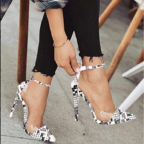 Ermonn Womens High Heels Clear Stiletto Pumps Pointed Toe Ankle Strap Wedding Dress Summer Shoes - Image 7